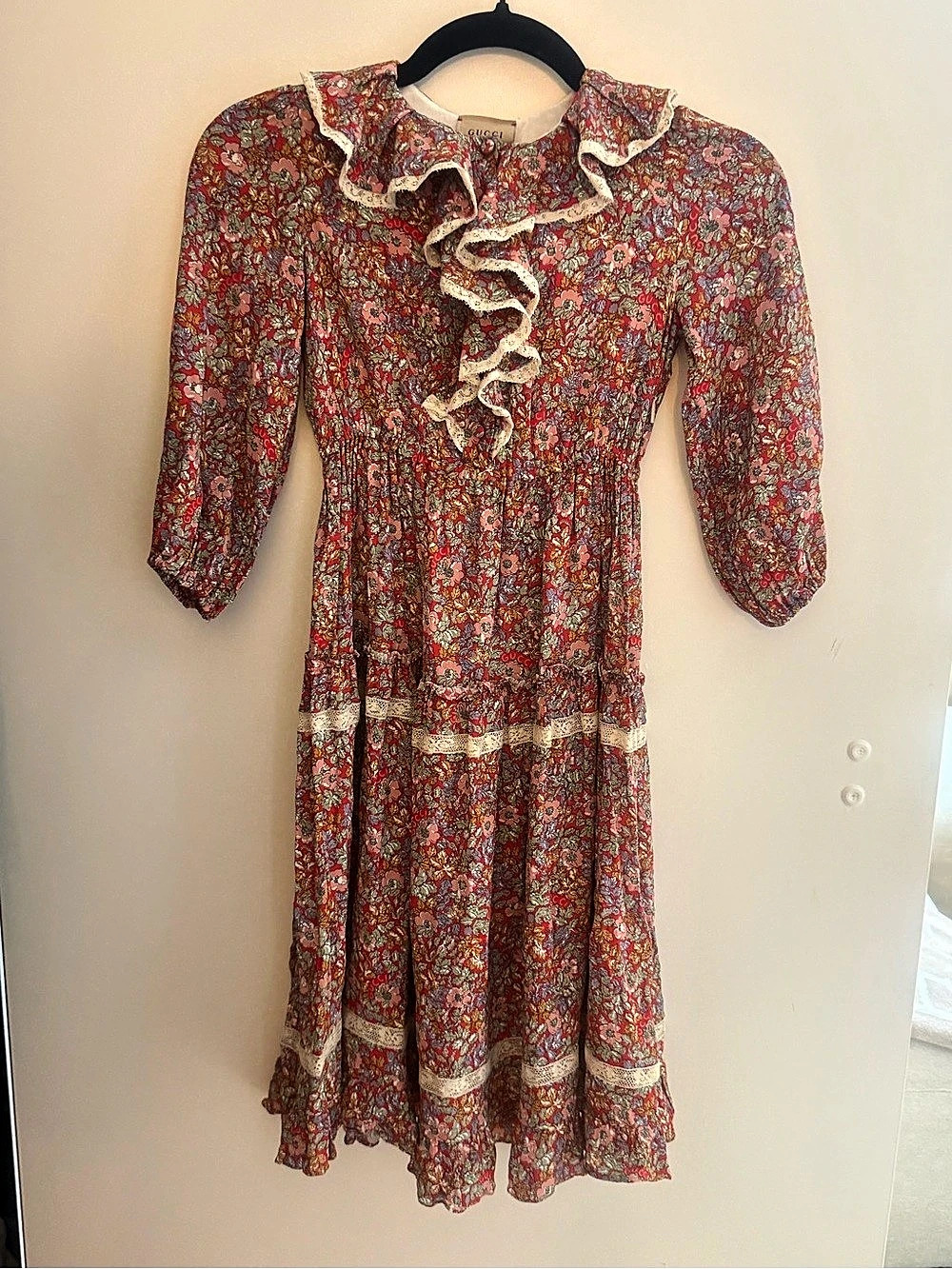 Girls Gucci Floral Ruffle Midi Dress in Red Size Small Like New size 8
